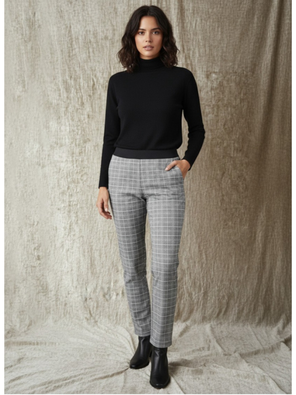 Calvin Klein Gray Women's Pull-On Dress Pants Plaid Sz 12 Stretchy Business